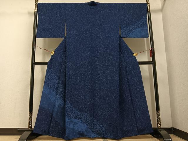 平和屋着物●訪問着　立波草花文　青褐色地　金彩　正絹　逸品　未使用　AABE0108cs 平和屋着物○訪問着 藍 立波草花文 正絹 逸品 AABE5909ph