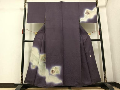 平和屋着物●訪問着　摺工房　渡邊孝　破れ色紙人物文　暈し染め　金銀彩　正絹　逸品　AABE5890ph