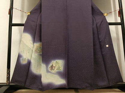 平和屋着物●訪問着　摺工房　渡邊孝　破れ色紙人物文　暈し染め　金銀彩　正絹　逸品　AABE5890ph