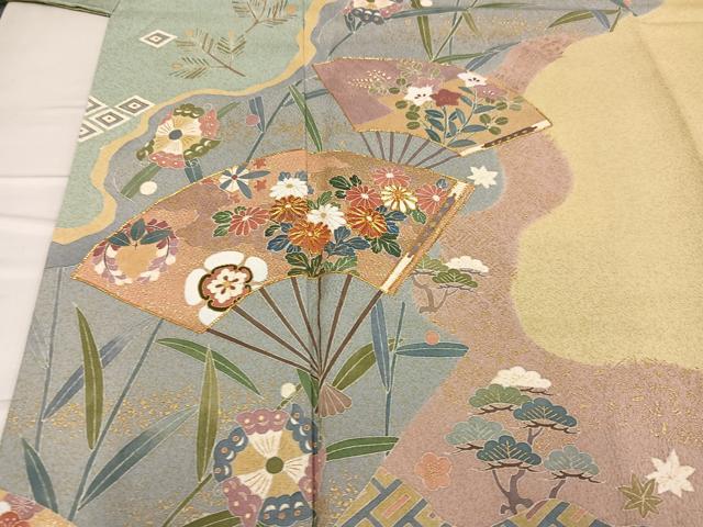 平和屋着物○訪問着 友禅 作家物 圭雲 駒刺繍 扇面草花文