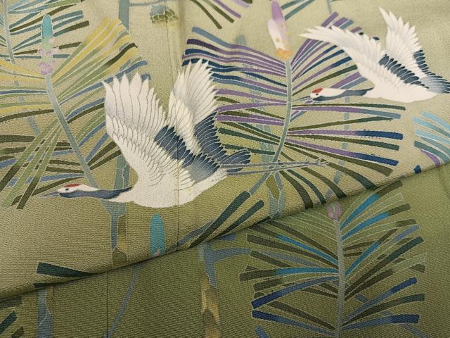 平和屋着物○豪華色留袖 友禅 作家物 群れ鶴草花文 暈し