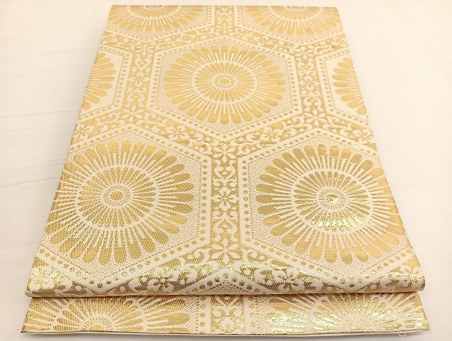 平和屋着物◎六通柄　本袋帯　亀甲花文　金糸　正絹　逸品　BAAW3012hv