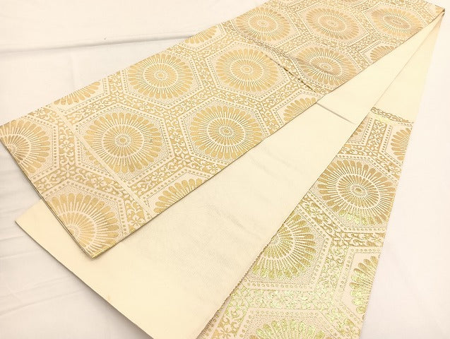 平和屋着物◎六通柄　本袋帯　亀甲花文　金糸　正絹　逸品　BAAW3012hv