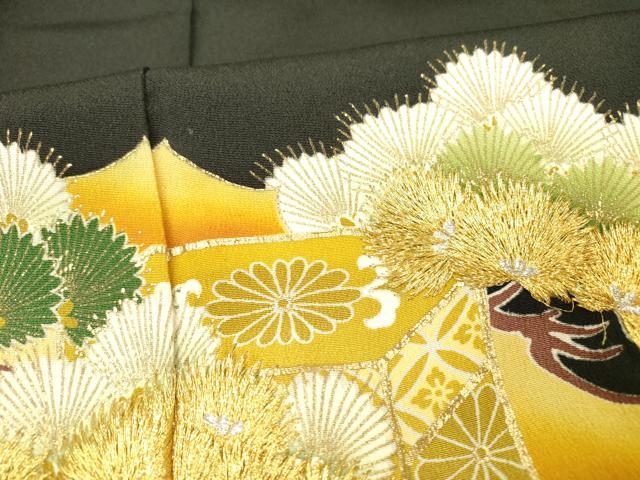 平和屋着物▼豪華黒留袖　刺繍　貝桶枝松文　金彩　正絹　逸品　DAAZ6833fe