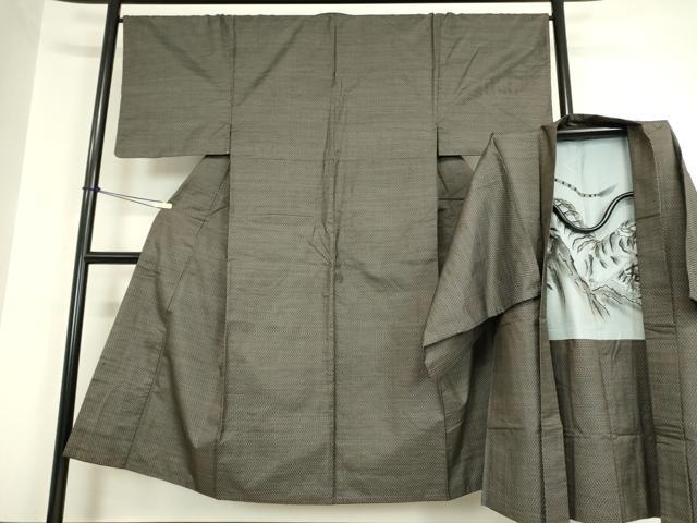 平和屋着物●男性　本場大島紬　アンサンブル　長羽織　亀甲柄　正絹　逸品　DAAY997az