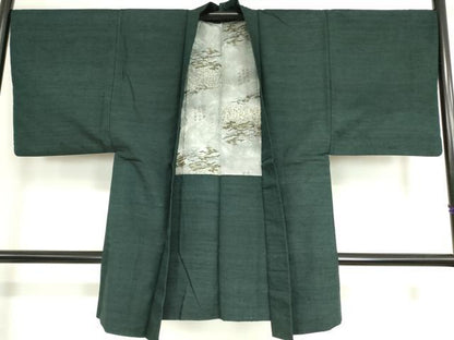 平和屋着物●男性 紬 アンサンブル 長羽織 褐返色 正絹 逸品 DAAY9963az