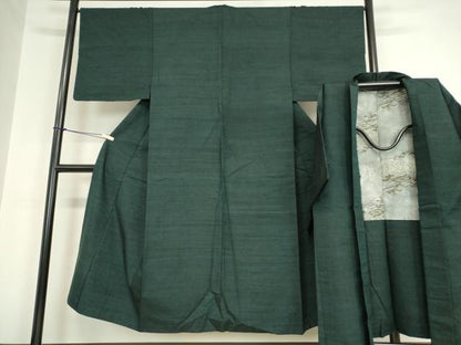 平和屋着物●男性 紬 アンサンブル 長羽織 褐返色 正絹 逸品 DAAY9963az
