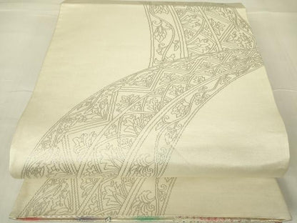 平和屋着物▼両面　六通柄袋帯　九百錦　オリエント　洋花文　銀糸　正絹　逸品　DABA4038az