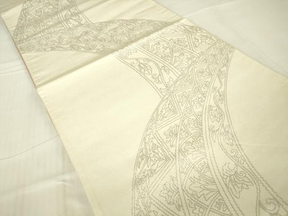 平和屋着物▼両面　六通柄袋帯　九百錦　オリエント　洋花文　銀糸　正絹　逸品　DABA4038az