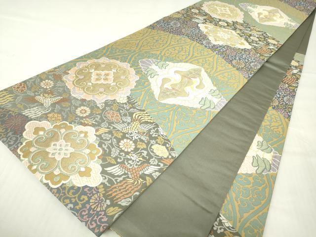 平和屋着物●六通柄袋帯　唐織　舞様　正倉院双鶴菱花文　正絹　逸品　DABA4066az