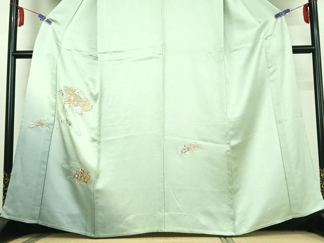 平和屋着物▽訪問着 単衣 総刺繍 立波花文 金糸 正絹 逸品 AABE6873jh