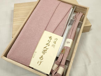 平和屋着物●和装小物　帯締め・帯揚げセット　丹後織　薄柿色　ちりめん　冠組　逸品　未使用　DABA7380zzz