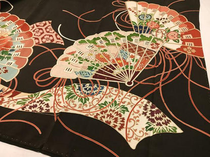 平和屋着物●アンティーク　大正ロマン　黒留袖　檜扇花文　金彩　正絹　逸品　CABB4966vp