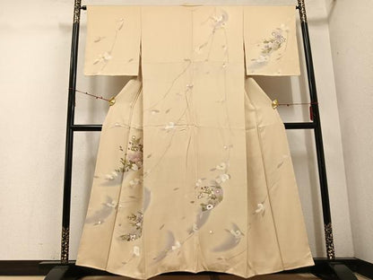 平和屋着物●訪問着　枝花文　暈し染め　金彩　正絹　逸品　AABE7343ph