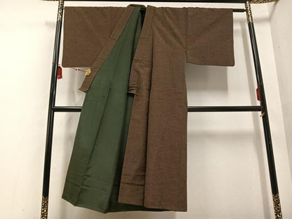 平和屋着物●男性　紬　色無地　涅色　正絹　逸品　AABE7362ph
