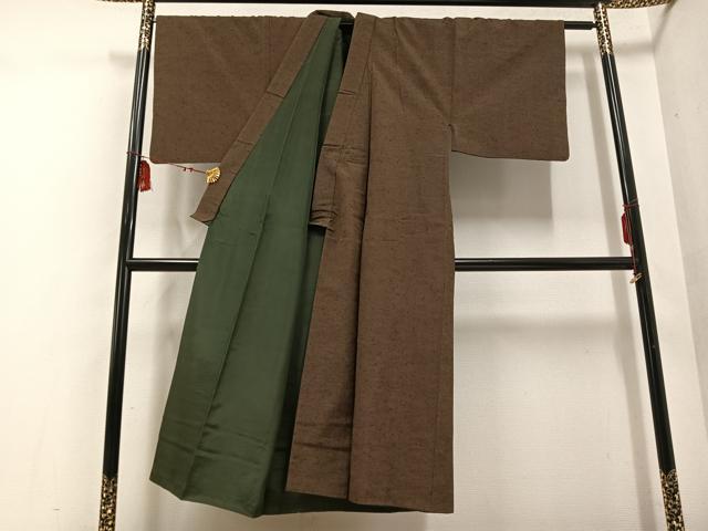平和屋着物●男性　紬　色無地　涅色　正絹　逸品　AABE7362ph