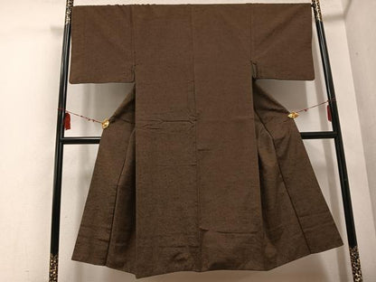 平和屋着物●男性　紬　色無地　涅色　正絹　逸品　AABE7362ph