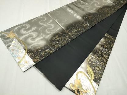 平和屋着物●金彩友禅作家　金彩の魔術師　堀省平　金煌織　太鼓柄袋帯　花唐草文　金銀彩　引箔　正絹　逸品　CABB5765hy