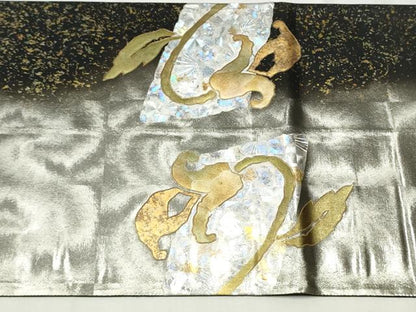 平和屋着物●金彩友禅作家　金彩の魔術師　堀省平　金煌織　太鼓柄袋帯　花唐草文　金銀彩　引箔　正絹　逸品　CABB5765hy