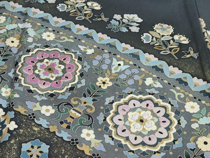 平和屋着物●豪華色留袖　作家物　駒刺繍　貝紫　洋花文　金彩　正絹　逸品　DABB0032ud