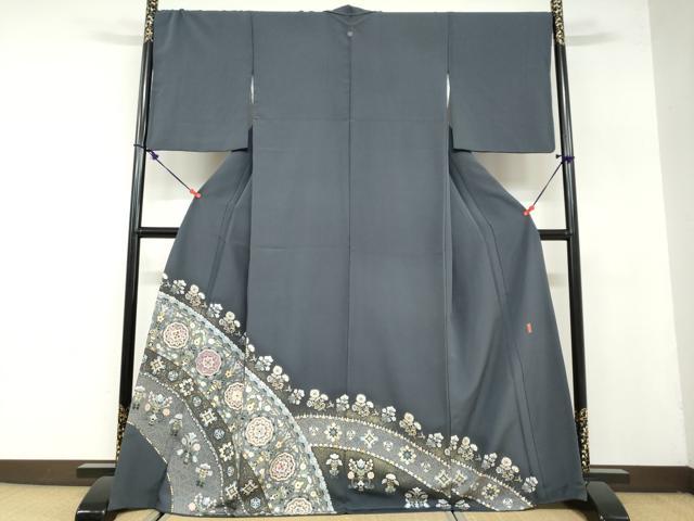 平和屋着物●豪華色留袖　作家物　駒刺繍　貝紫　洋花文　金彩　正絹　逸品　DABB0032ud
