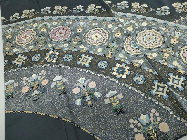 平和屋着物●豪華色留袖　作家物　駒刺繍　貝紫　洋花文　金彩　正絹　逸品　DABB0032ud