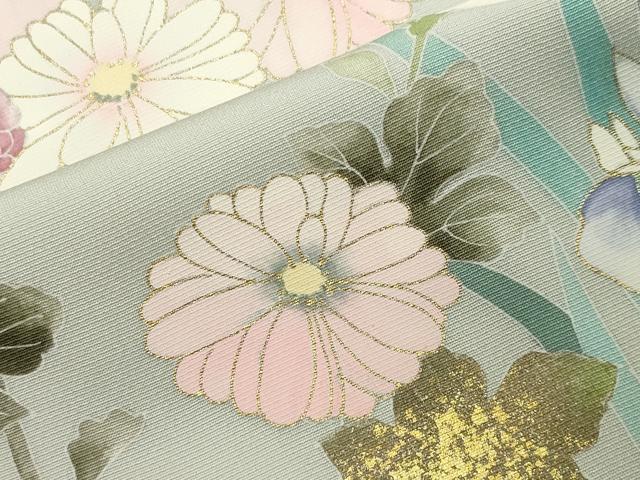 平和屋着物●訪問着　作家物　刺繍　牡丹花文　暈し染め　金彩　正絹　逸品　CABB0011gh 平和屋着物○訪問着 作家物 刺繍 牡丹花文 暈し染め 金彩