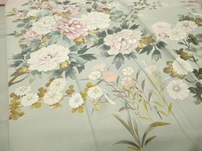 平和屋着物●訪問着　作家物　刺繍　牡丹花文　暈し染め　金彩　正絹　逸品　CABB0011gh