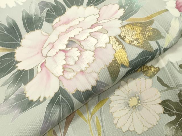 平和屋着物●訪問着　作家物　刺繍　牡丹花文　暈し染め　金彩　正絹　逸品　CABB0011gh 平和屋着物○訪問着 作家物 刺繍 牡丹花文 暈し染め 金彩