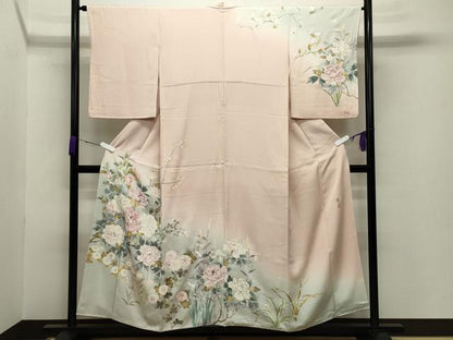 平和屋着物●訪問着　作家物　刺繍　牡丹花文　暈し染め　金彩　正絹　逸品　CABB0011gh