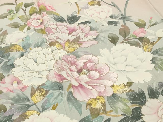 平和屋着物●訪問着　作家物　刺繍　牡丹花文　暈し染め　金彩　正絹　逸品　CABB0011gh