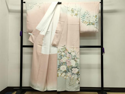 平和屋着物●訪問着　作家物　刺繍　牡丹花文　暈し染め　金彩　正絹　逸品　CABB0011gh