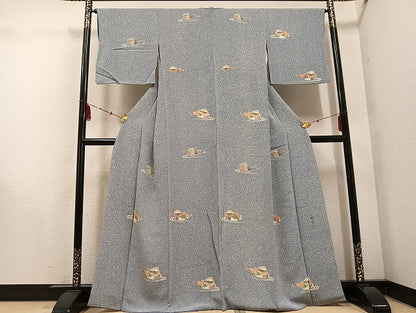 平和屋着物●訪問着 作家物 紫雲 鴛鴦 鬼しぼ縮緬 やまと誂製 正絹 逸品 AABE7381ph