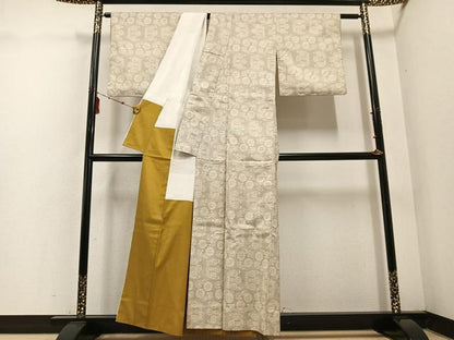 平和屋着物●本場大島紬　白大島　一元7マルキ　花尽くし　正絹　逸品　AABE7399ph