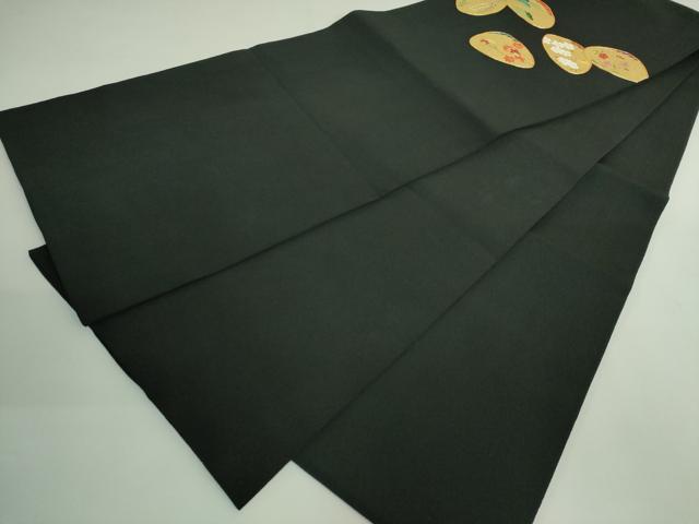 平和屋着物●極上　人形作家・ホリヒロシ　太鼓柄　京袋帯　駒刺繍　貝合せ花文　黒地　本金糸　逸品　DZAB3312kh6