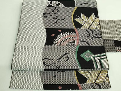 平和屋着物●極上　本場筑前博多織　八寸名古屋帯　隈取り　番傘　矢羽　逸品　DZAB3313kh6