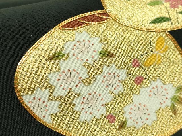 平和屋着物●極上　人形作家・ホリヒロシ　太鼓柄　京袋帯　駒刺繍　貝合せ花文　黒地　本金糸　逸品　DZAB3312kh6