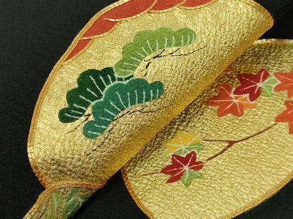 平和屋着物●極上　人形作家・ホリヒロシ　太鼓柄　京袋帯　駒刺繍　貝合せ花文　黒地　本金糸　逸品　DZAB3312kh6