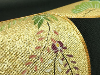 平和屋着物●極上　人形作家・ホリヒロシ　太鼓柄　京袋帯　駒刺繍　貝合せ花文　黒地　本金糸　逸品　DZAB3312kh6