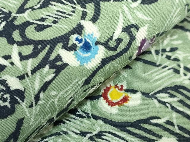 平和屋本店●極上　本場琉球紅型　琉球びんがた　知念紅型研究所　知念貞男　つけ帯　ふくら雀　反端付き　逸品　DZAB3363kh6