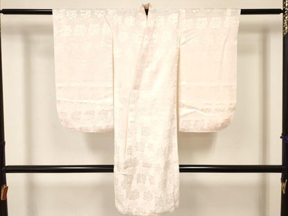 平和屋着物[]七五三　女の子　３歳　祝着　三つ身　長襦袢(袷)セット　駒刺繍　糸車花文　金彩　逸品　DABA3575ma