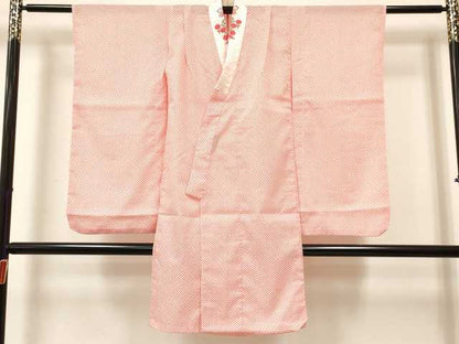平和屋着物[]七五三　女の子　７歳　祝着　四つ身　長襦袢(単衣・半衿刺繍)セット　鳳凰　雪輪御所車花蝶文　金彩　逸品　DABA3569ma