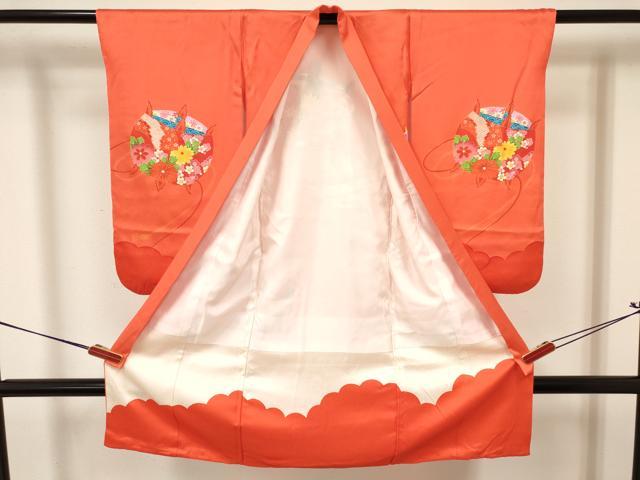 平和屋着物[]七五三　女の子　３歳　祝着　三つ身　長襦袢(袷)セット　駒刺繍　糸車花文　金彩　逸品　DABA3575ma