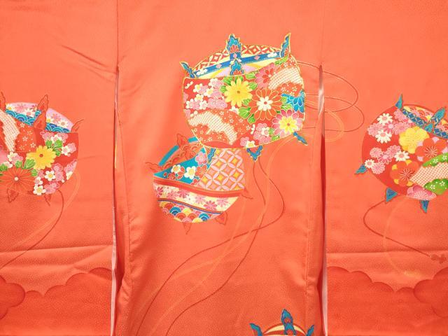 平和屋着物[]七五三　女の子　３歳　祝着　三つ身　長襦袢(袷)セット　駒刺繍　糸車花文　金彩　逸品　DABA3575ma