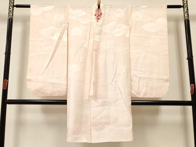 平和屋着物[]七五三　女の子　７歳　祝着　四つ身　長襦袢(袷・半衿刺繍)セット　鮫小紋柄　逸品　DABA3591ma