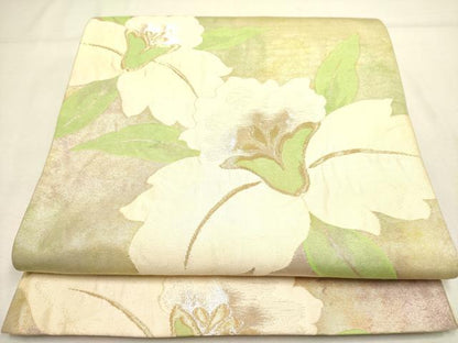 平和屋着物◎六通柄袋帯 草花 金銀糸 正絹 逸品 DABA6779op
