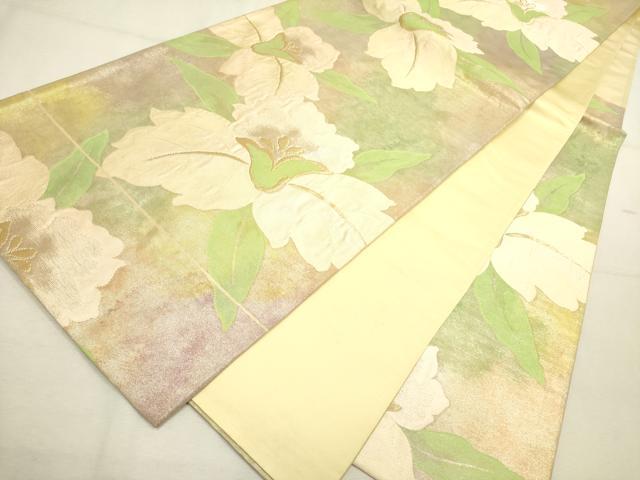 平和屋着物◎六通柄袋帯 草花 金銀糸 正絹 逸品 DABA6779op
