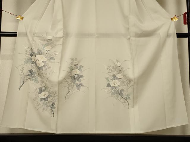 平和屋着物＊夏物　訪問着　紗　中国三大刺繍　スワトウ刺繍　汕頭刺繍　草花文　暈し染め　正絹　逸品　AABE0610jd 平和屋着物＊夏物 中国三大刺繍 汕頭刺繍 スワトウ刺繍 訪問着 絽