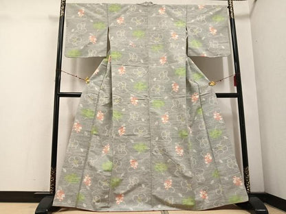 平和屋着物●上質な紬　花尽くし　正絹　逸品　AABE8126ph