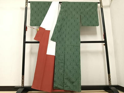 平和屋着物●お召　麻の葉文様　正絹　逸品　未使用　AABE8127ph